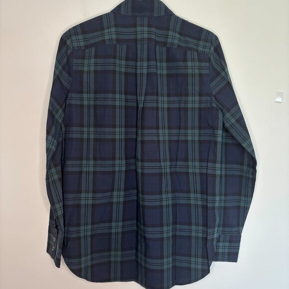 JCREW Beaded Popover Top Women 2 Green Blue Plaid Long Sleeve Flap Pocket - Picture 2 of 5